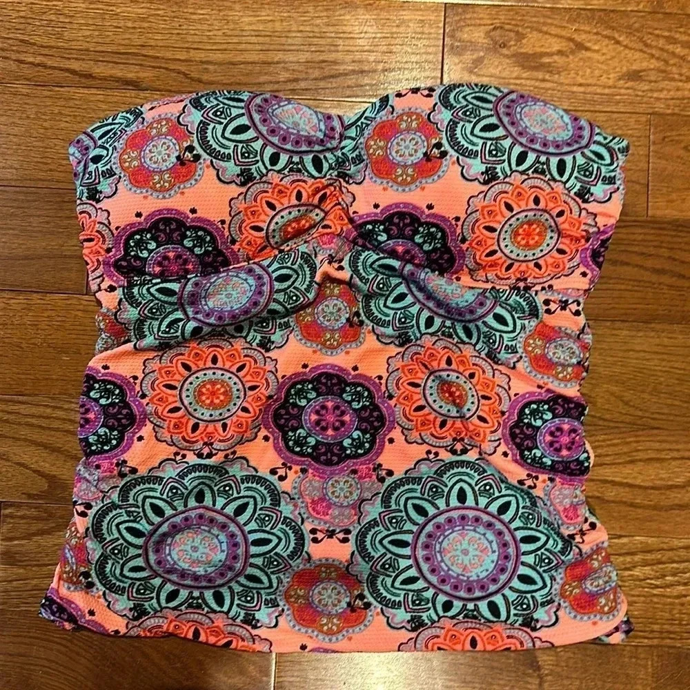 Aqua tropical patterned one piece swimsuit Sz L